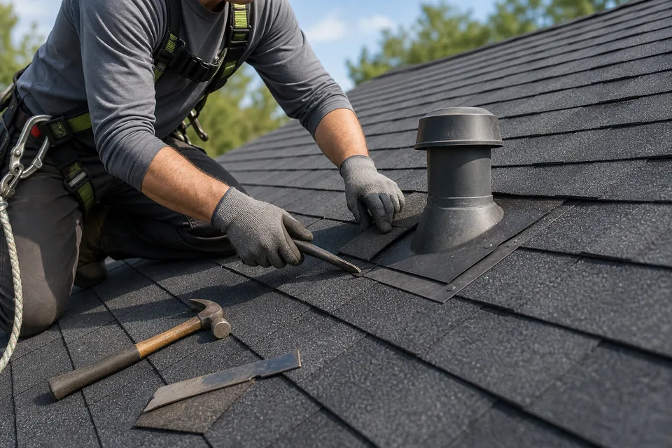 Attic roof decking being checked for moisture intrusion